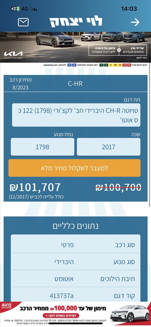 תמונה 2 ,טויוטה C-HR יד 1 2017 122000 ק"מ