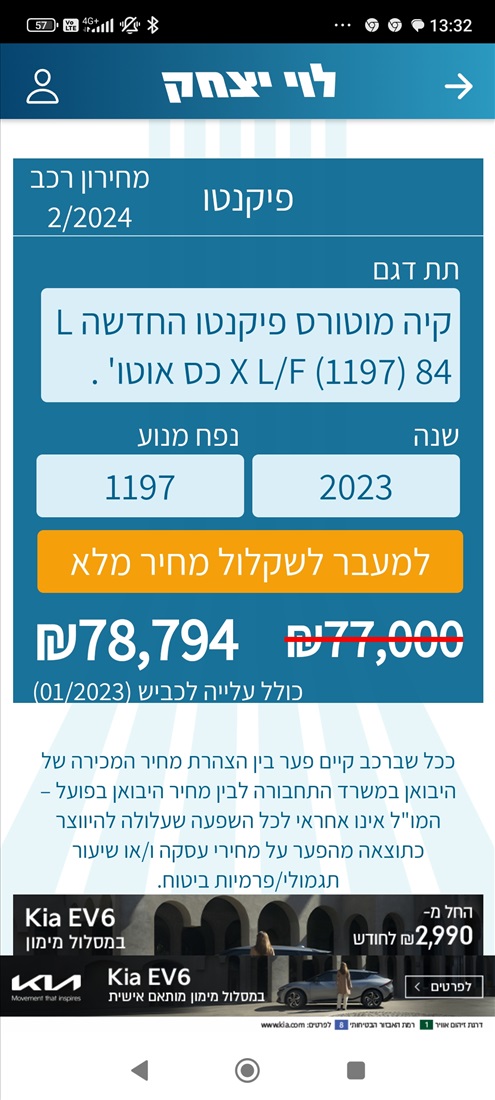 תמונה 1 ,קיה פיקנטו יד 1 2023 8000 ק"מ