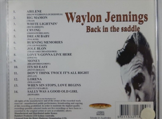 תמונה 2 ,Waylon Jennings Back in the Sa למכירה ברמת השרון אספנות  תקליטים ודיסקים