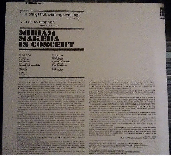 תמונה 2 ,Miriam Makeba in Concert למכירה ברמת השרון אספנות  תקליטים ודיסקים