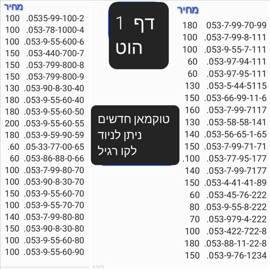 תמונה 12 ,מספרי זהב, מחירים זולים  למכירה בתל אביב סלולרי  מספרי זהב