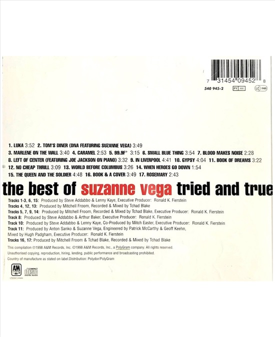 תמונה 2 ,The Best of Suzanne Vega Tried למכירה ברמת השרון מוסיקה וסרטים  cd