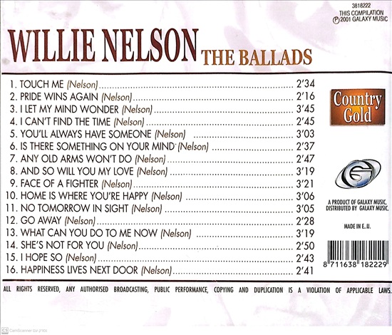 תמונה 2 ,Willie Nelson The Ballads למכירה ברמת השרון מוסיקה וסרטים  cd
