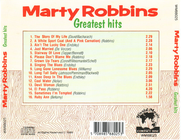 תמונה 2 ,Marty Robbins Greatest Hits  למכירה ברמת השרון מוסיקה וסרטים  cd