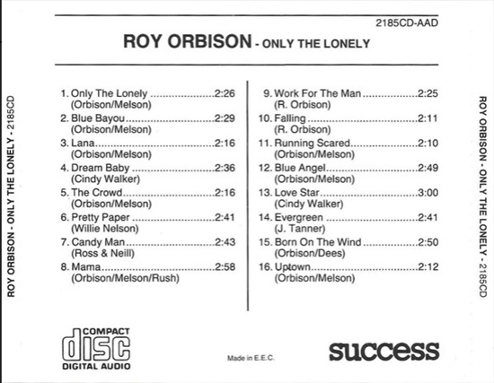 תמונה 2 ,Roy Orbison Only the Lonely למכירה ברמת השרון מוסיקה וסרטים  cd
