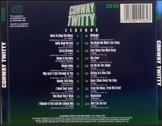 תמונה 2 ,Conway Twitty Legends למכירה ברמת השרון מוסיקה וסרטים  cd