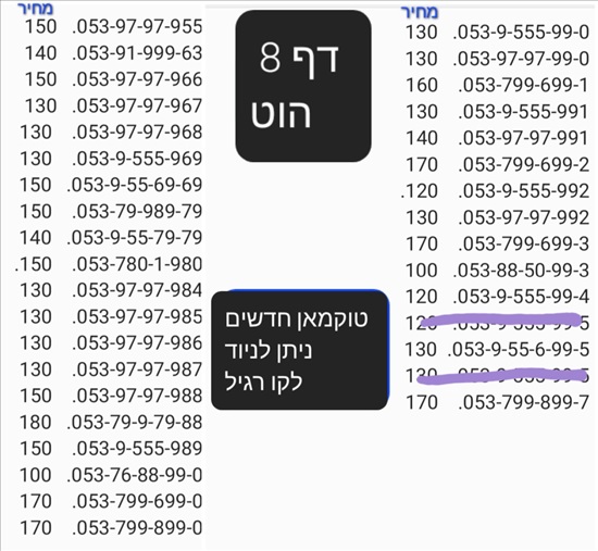 תמונה 5 ,מספרי זהב  למכירה בתל אביב סלולרי  מספרי זהב