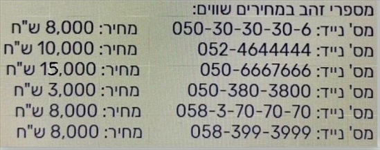 תמונה 1 ,מספרי זהב למכירה בתל אביב סלולרי  מספרי זהב
