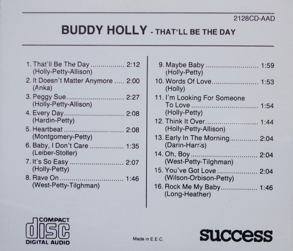 תמונה 2 ,Buddy Holly That'll Be The Day למכירה ברמת השרון אספנות  תקליטים ודיסקים