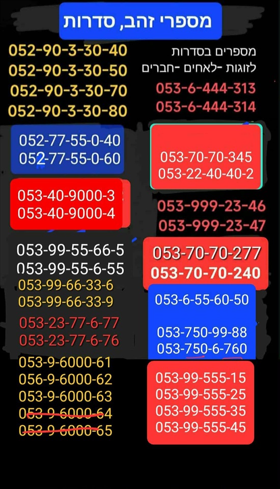 תמונה 8 ,מספרי זהב  למכירה בתל אביב סלולרי  מספרי זהב