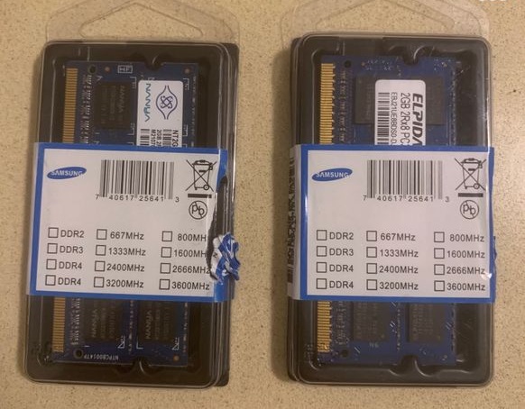 תמונה 2 ,זיכרון  למחשב נייד RAM 2GB x 2 למכירה בכפר סבא מחשבים וציוד נלווה  כרטיס זכרון
