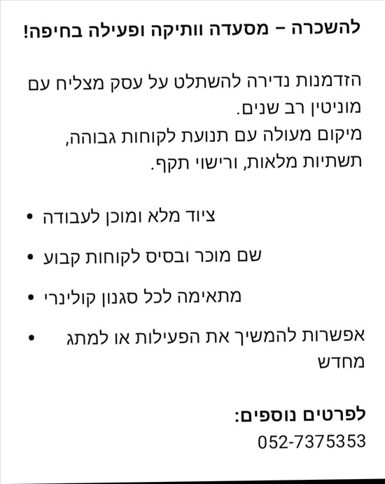 תמונה 1 ,עסקים להשכרה, רח תלאביב, עיר תחתית בחיפה