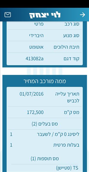 טויוטה אוריס TS הייבריד
 2016 יד 2 <br>      