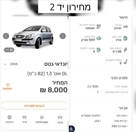 תמונה 5 ,יונדאי גטס יד 4 2005 250000 ק"מ