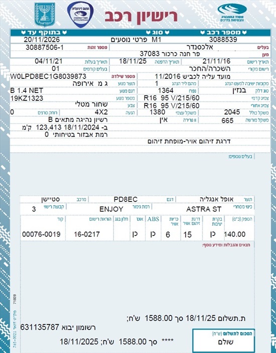 תמונה 2 ,אופל אסטרה יד 2 2016 133000 ק"מ