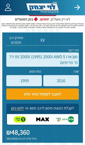 סובארו XV 2016 יד 2 <br>      