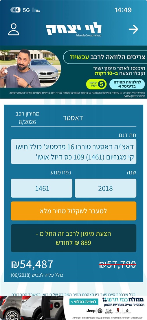 תמונה 5 ,דאצ'יה
 דאסטר יד 2 2018 282000 ק"מ