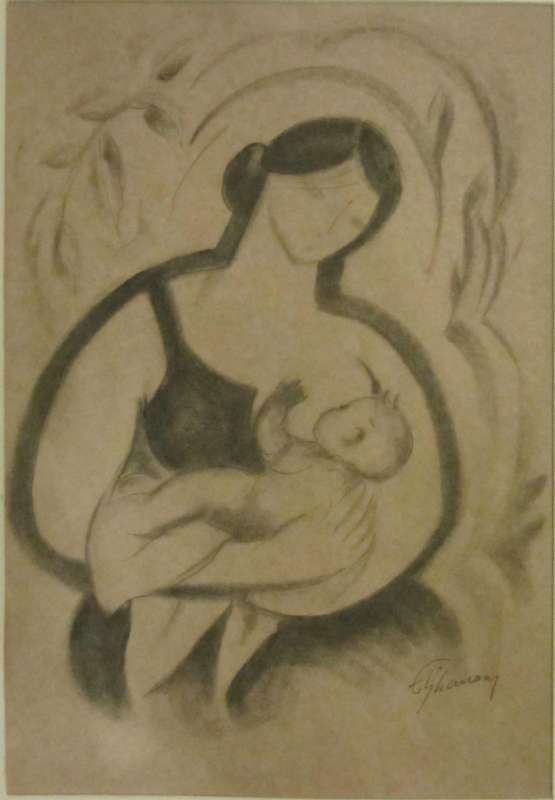 תמונה 1 ,ציור פחם קוביסטי מסביבות 1930 למכירה ברמת גן אומנות  ציורים