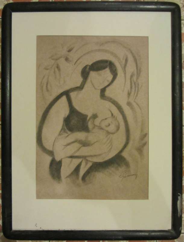 תמונה 2 ,ציור פחם קוביסטי מסביבות 1930 למכירה ברמת גן אומנות  ציורים