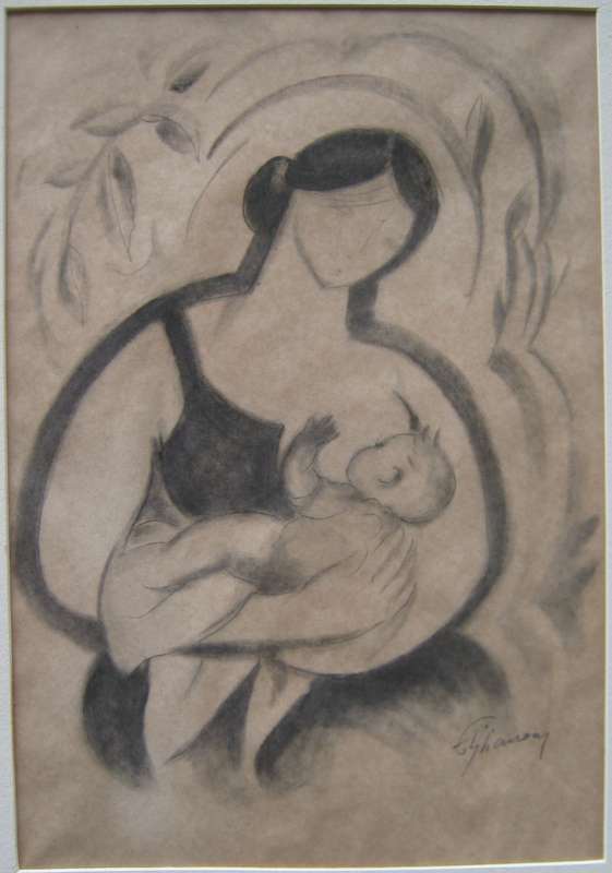 תמונה 4 ,ציור פחם קוביסטי מסביבות 1930 למכירה ברמת גן אומנות  ציורים