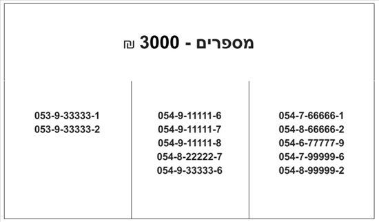 תמונה 1 ,מספרי זהב חדשים לא היו בשימוש  למכירה בחולון סלולרי  מספרי זהב