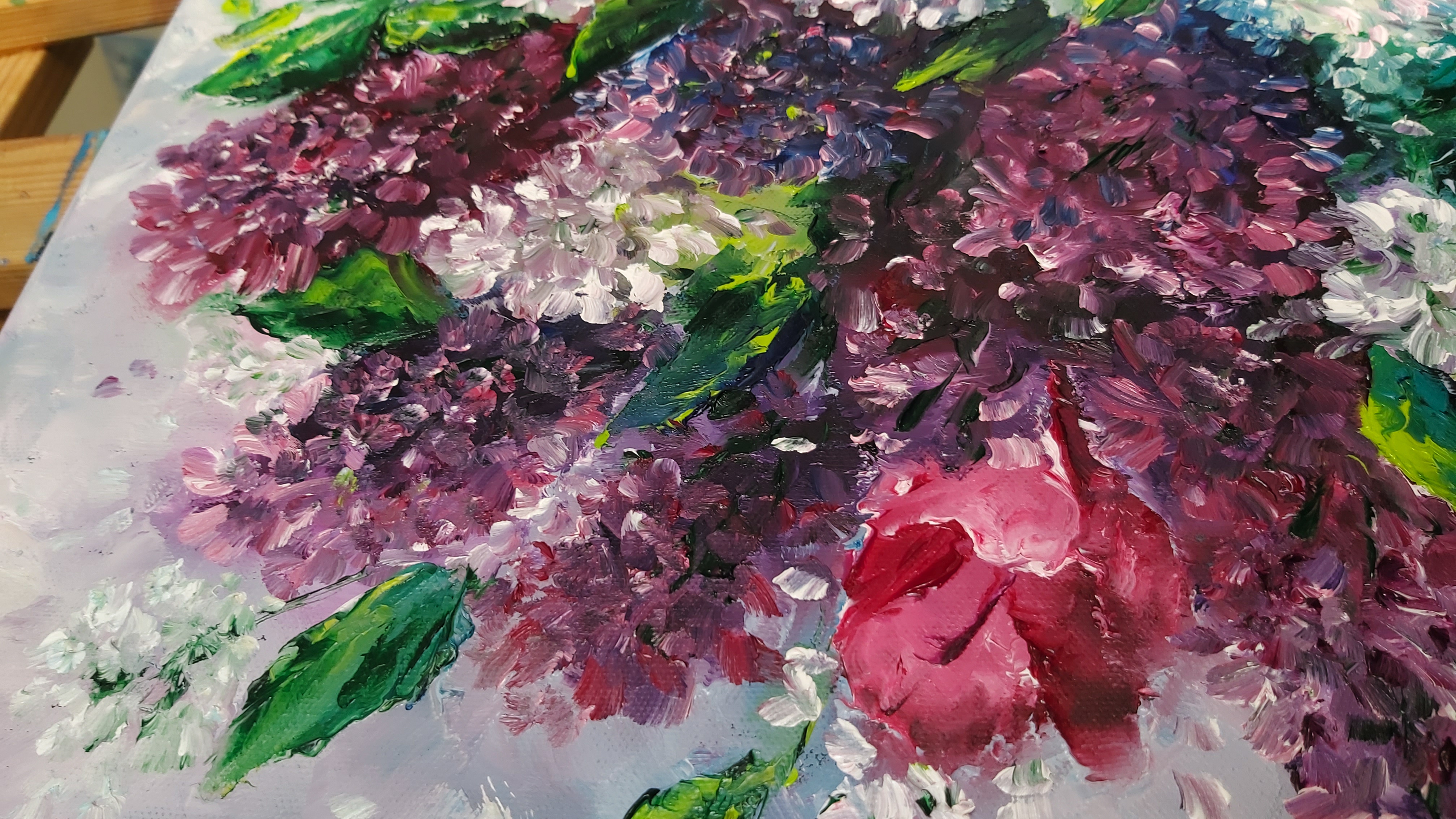 תמונה 2 ,ציור פרחי לילך .שמן על קנבס למכירה בנתניה אומנות  ציור