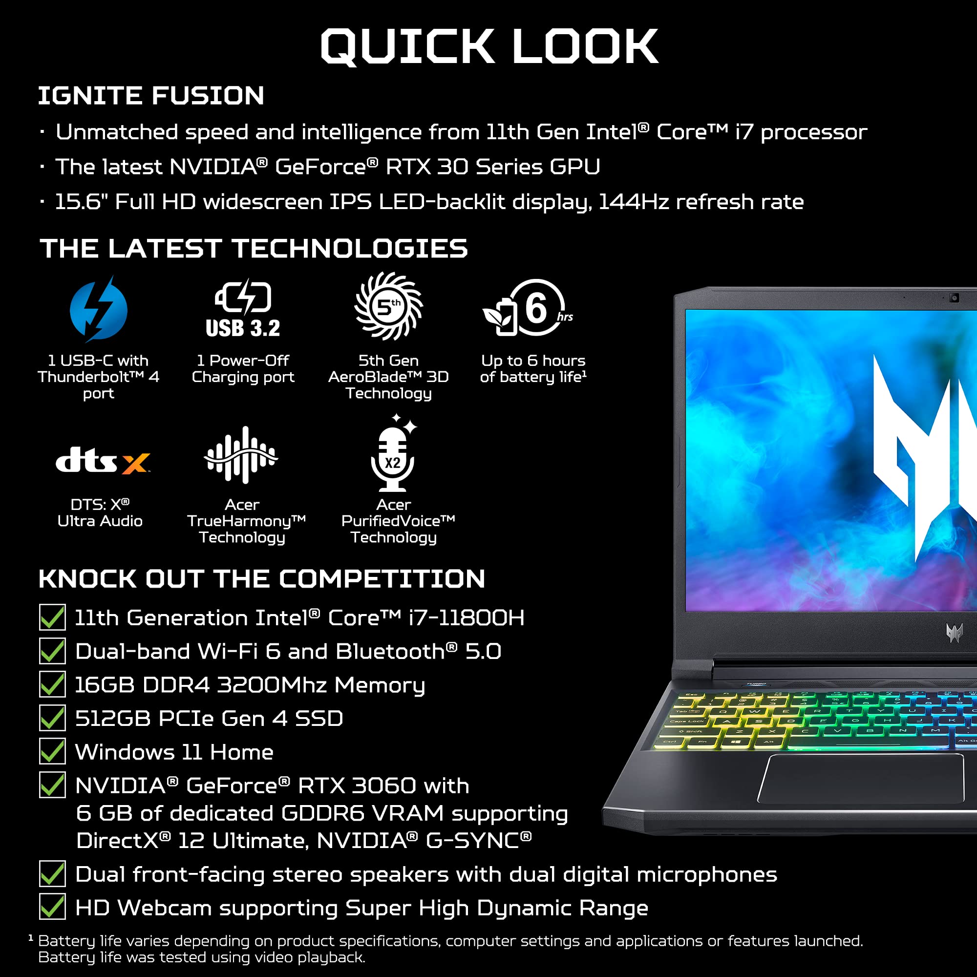 תמונה 3 ,Acer Predator Helios 300 PH315 למכירה בארבל מחשבים וציוד נלווה  מחשב נייד