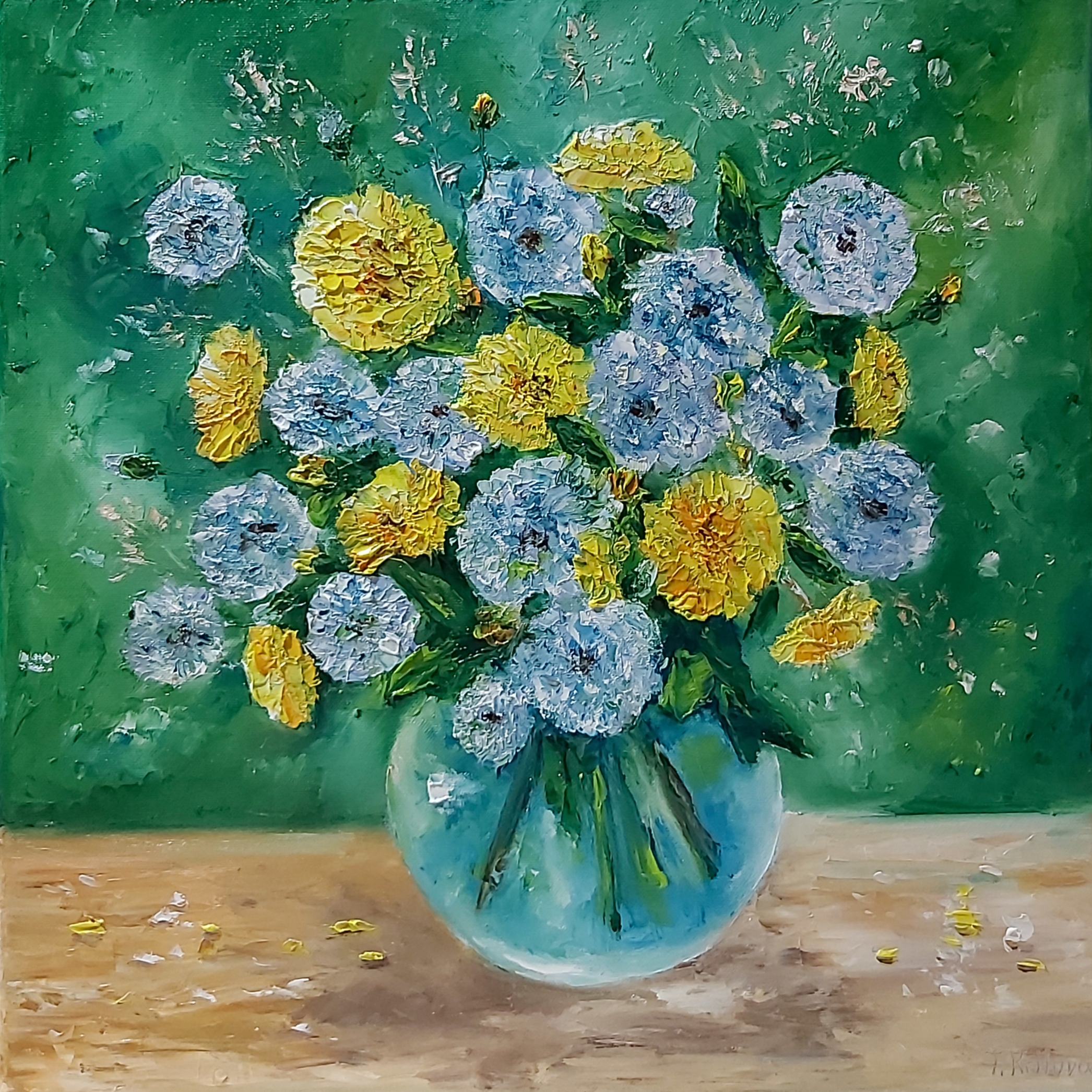 תמונה 1 ,ציור פרחים באגרטל.שמן על קנבס למכירה בנתניה אומנות  ציור
