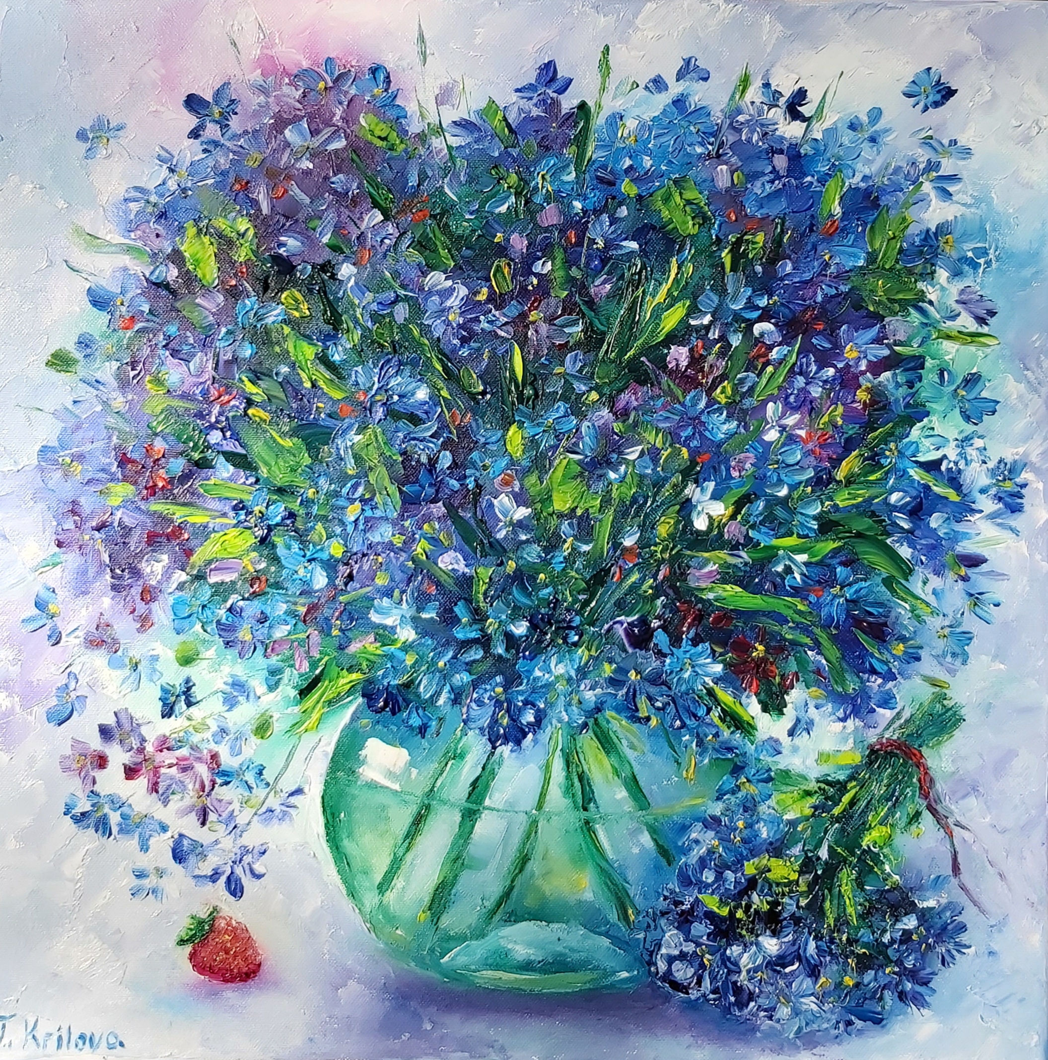תמונה 1 ,ציור פרחים כחולים.שמן על קנבס למכירה בנתניה אומנות  ציור