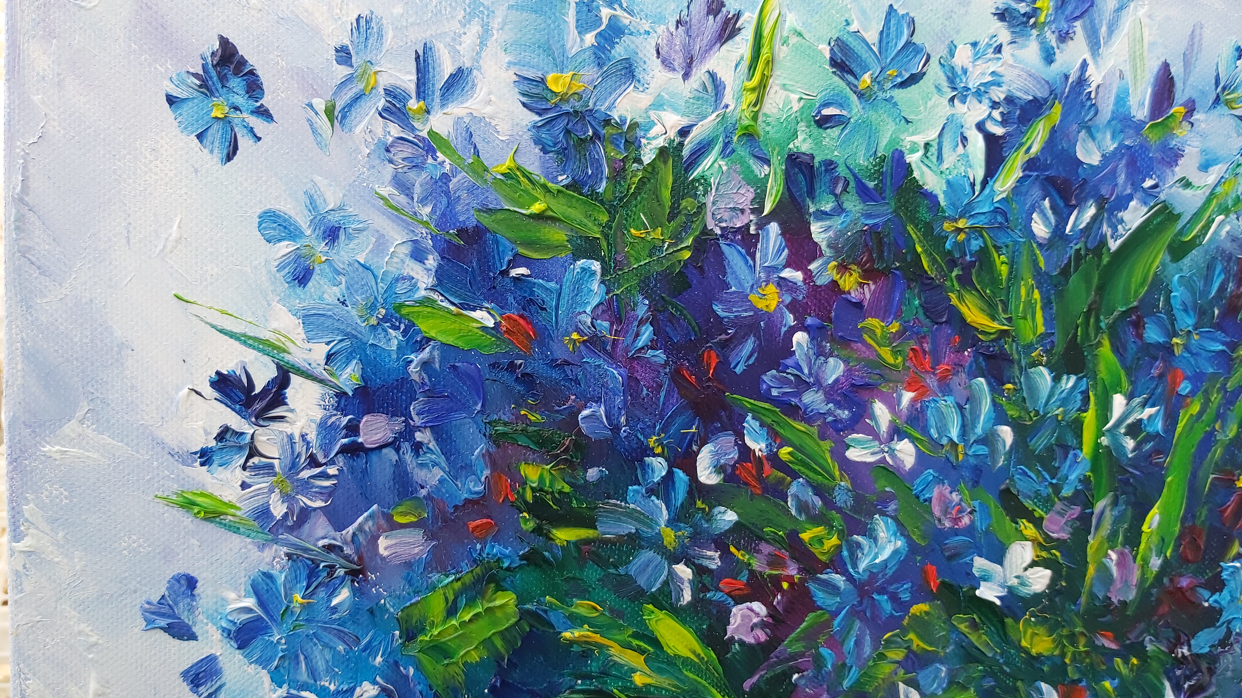 תמונה 5 ,ציור פרחים כחולים.שמן על קנבס למכירה בנתניה אומנות  ציור