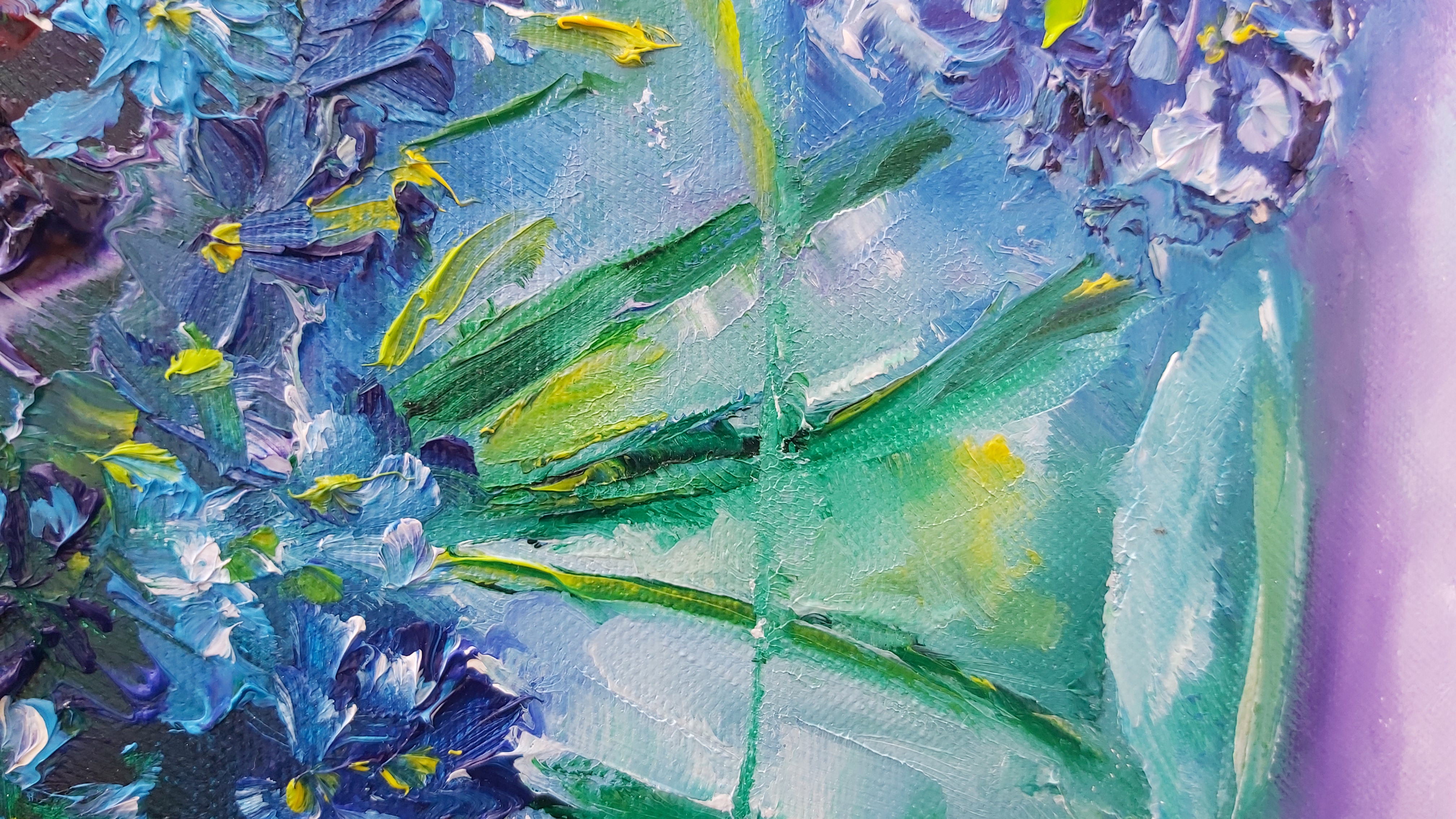 תמונה 8 ,ציור פרחים כחולים.שמן על קנבס למכירה בנתניה אומנות  ציור
