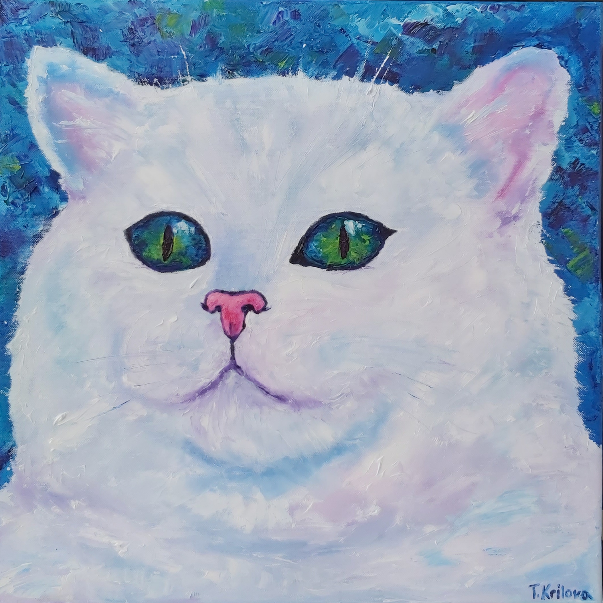 תמונה 1 ,ציור חתול.שמן על קנבס למכירה בנתניה אומנות  ציור