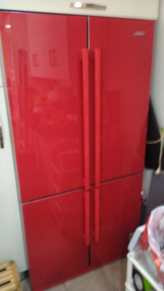 תמונה 2 ,מקרר 4 דלתות אדום בחיפוי זכוכי למכירה בקריית חיים מוצרי חשמל  מקרר