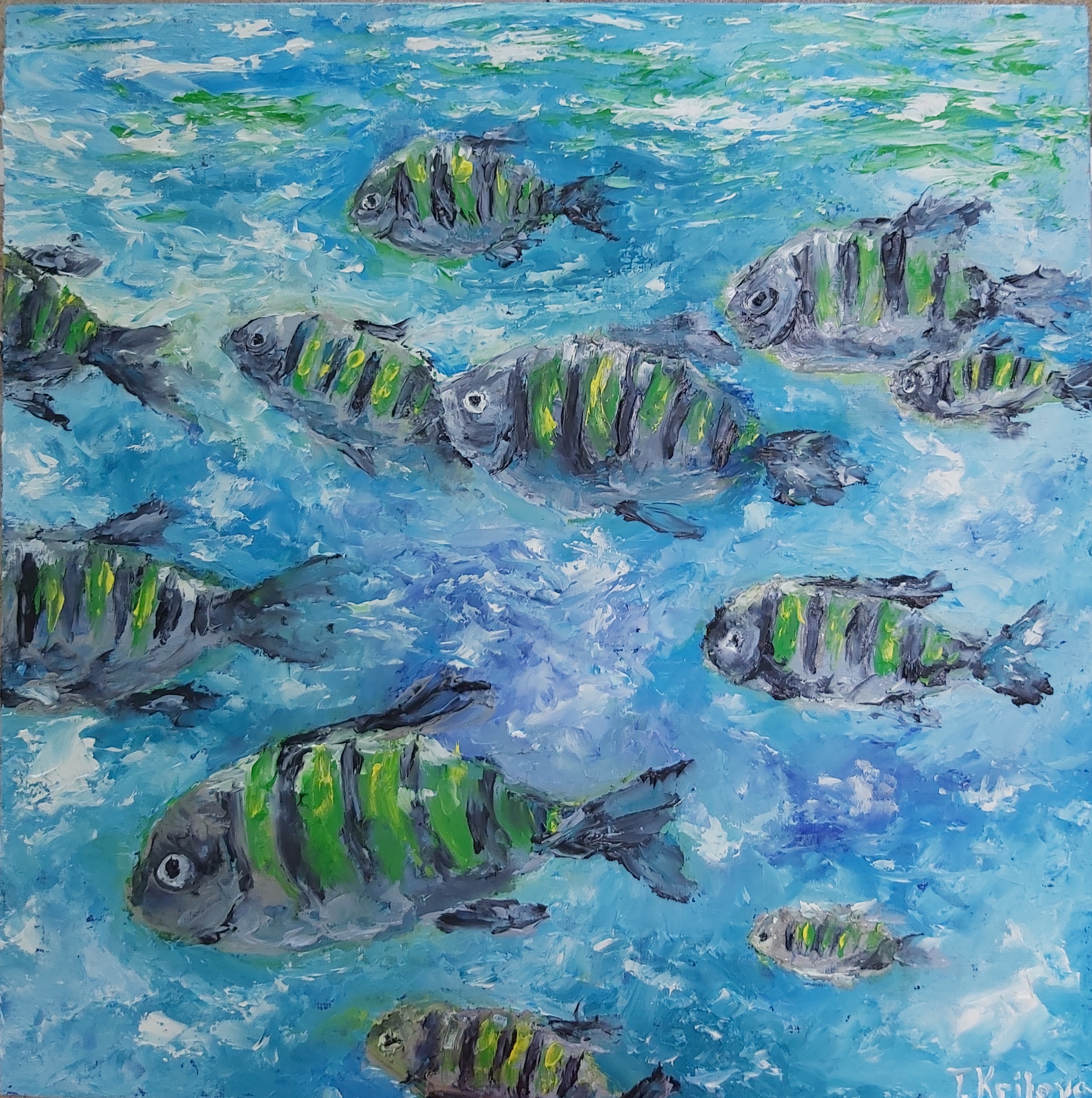 תמונה 1 ,ציור דגים.שמן על קנבס למכירה בנתניה אומנות  ציור
