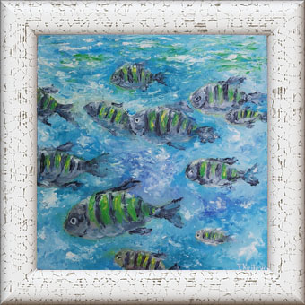 תמונה 2 ,ציור דגים.שמן על קנבס למכירה בנתניה אומנות  ציור