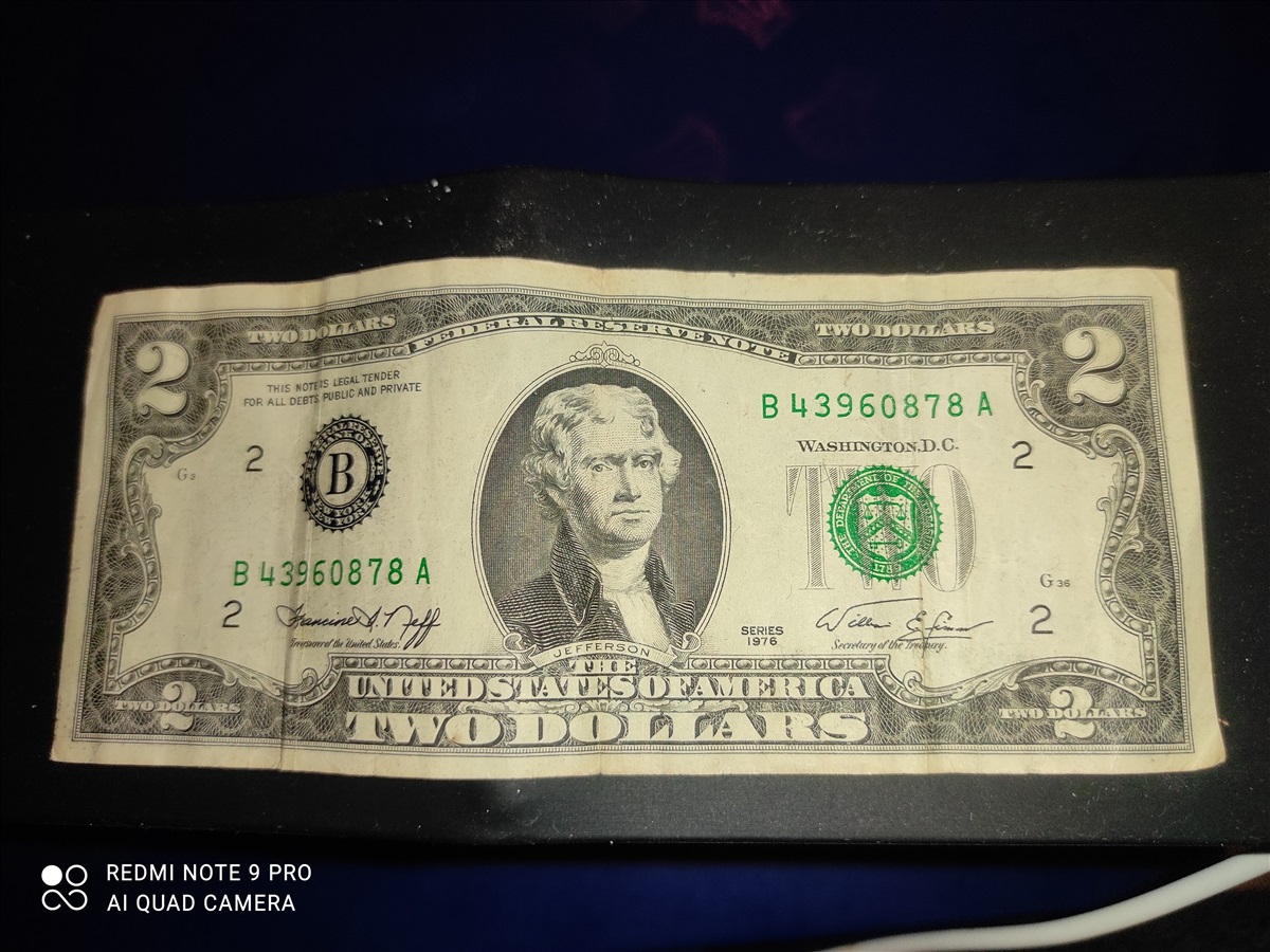 תמונה 1, שטר של 2 דולר משנת 1976 חותמת  למכירה בנתניה | אספנות  מטבעות ושטרות
