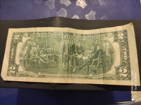 תמונה 2 ,שטר של 2 דולר משנת 1976 חותמת  למכירה בנתניה אספנות  מטבעות ושטרות