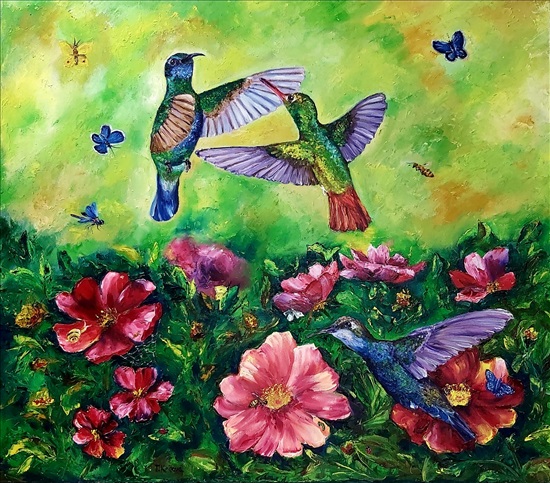 תמונה 1 ,ציור ציפורים.שמן על בד למכירה בנתניה אומנות  ציור