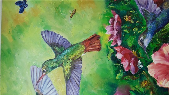 תמונה 3 ,ציור ציפורים.שמן על בד למכירה בנתניה אומנות  ציור