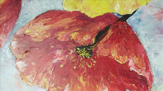 תמונה 2 ,ציור פרחי פרגים .שמן על קנבס למכירה בנתניה אומנות  ציור