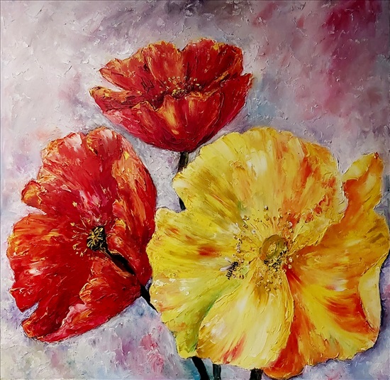 תמונה 1 ,ציור פרחי פרגים .שמן על קנבס למכירה בנתניה אומנות  ציור