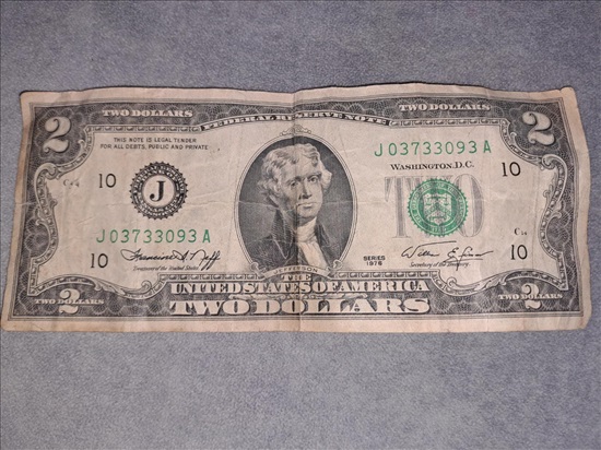 תמונה 1 ,שטר של 2 דולר שנת 1976 למכירה בנתניה  אספנות  מטבעות ושטרות