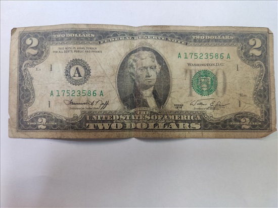 תמונה 1 ,שטרות של 2 דולר משנת 1976 למכירה באשדוד אספנות  מטבעות ושטרות