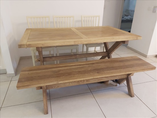תמונה 2 ,שולחן עץ איכותי + ספסל וכסאות למכירה בתל אביב ריהוט  פינת אוכל