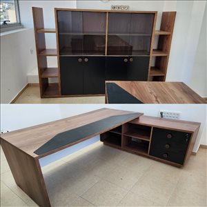 סט שולחן משרדי וארון עץ מלא 