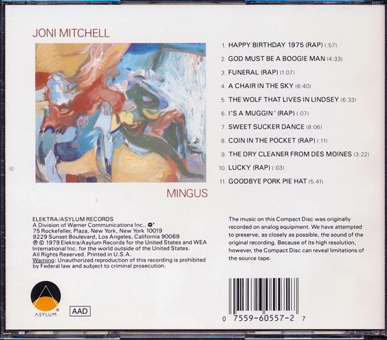 תמונה 2 ,Joni Mitchell Mingus למכירה ברמת השרון אספנות  תקליטים ודיסקים