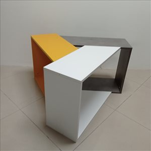 שולחן סלון e לבן/אפור רטרו/צהו 
