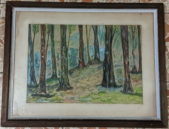 תמונה 1 ,ציור גואש על נייר ישן עצים למכירה ברמת גן אומנות  ציורים