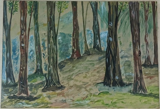 תמונה 2 ,ציור גואש על נייר ישן עצים למכירה ברמת גן אומנות  ציורים