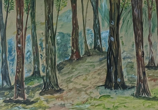 תמונה 3 ,ציור גואש על נייר ישן עצים למכירה ברמת גן אומנות  ציורים